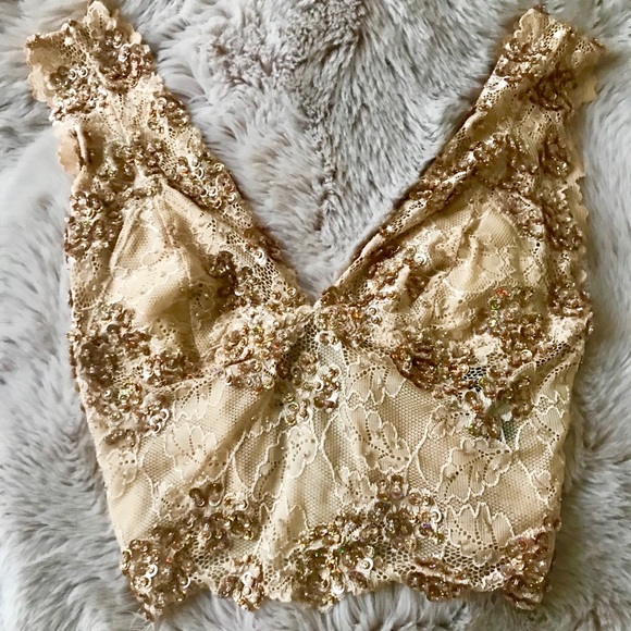bebe Tops - Bebe Gold Beaded Crop Top